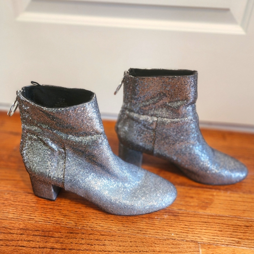H&M Silver  Gillter Ankle Boots with Chunky Heel - Size 10